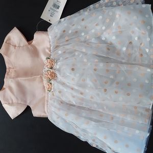 Girls white & coral dress size 24m.